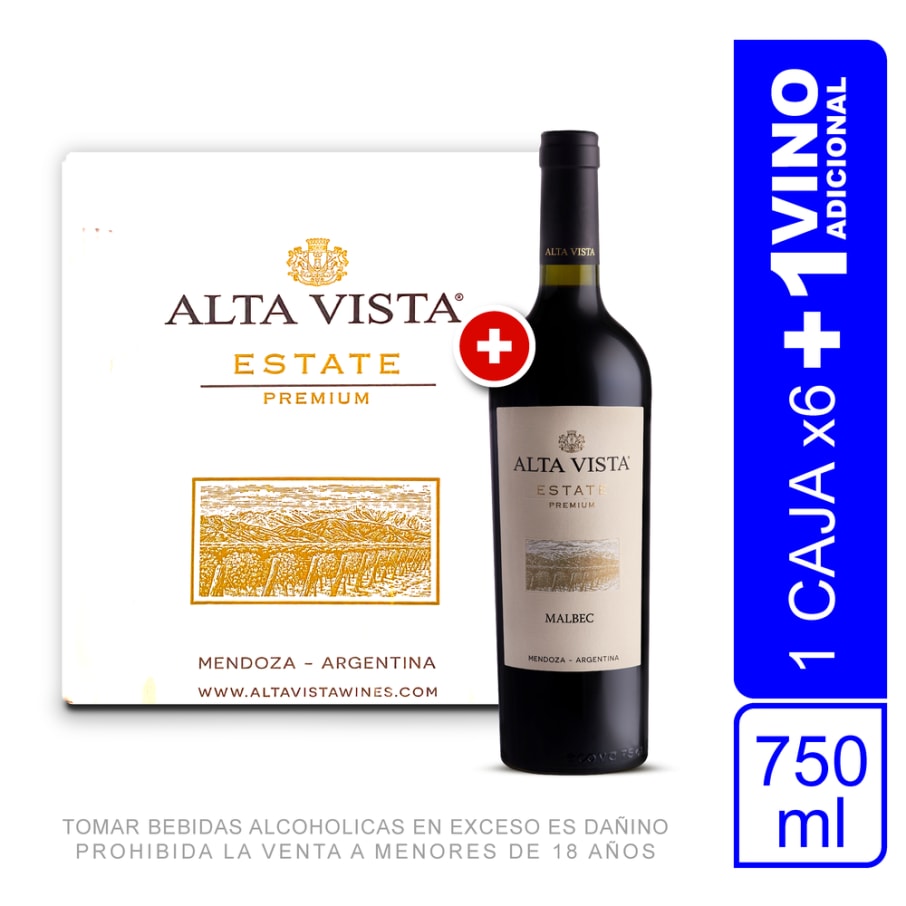 Caja Vinos Alta Vista Estate Premium Malbec 750Ml X6 UND + 01 Botella 750ml