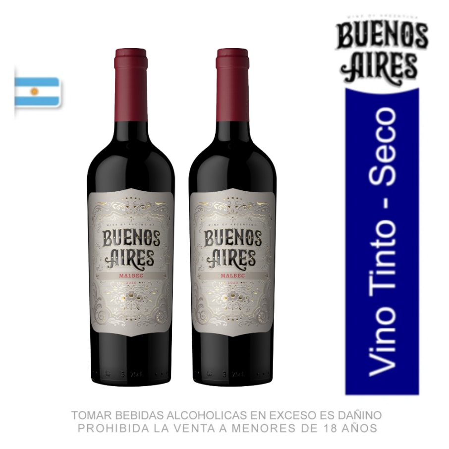 Pack 02 Vinos Buenos Aires Malbec 750 ml