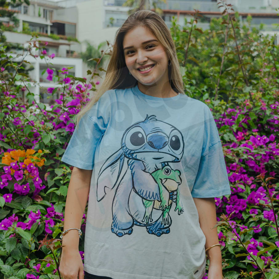 POLO MANGAS DOBLADAS MUJER LILO Y STITCH LAVADO