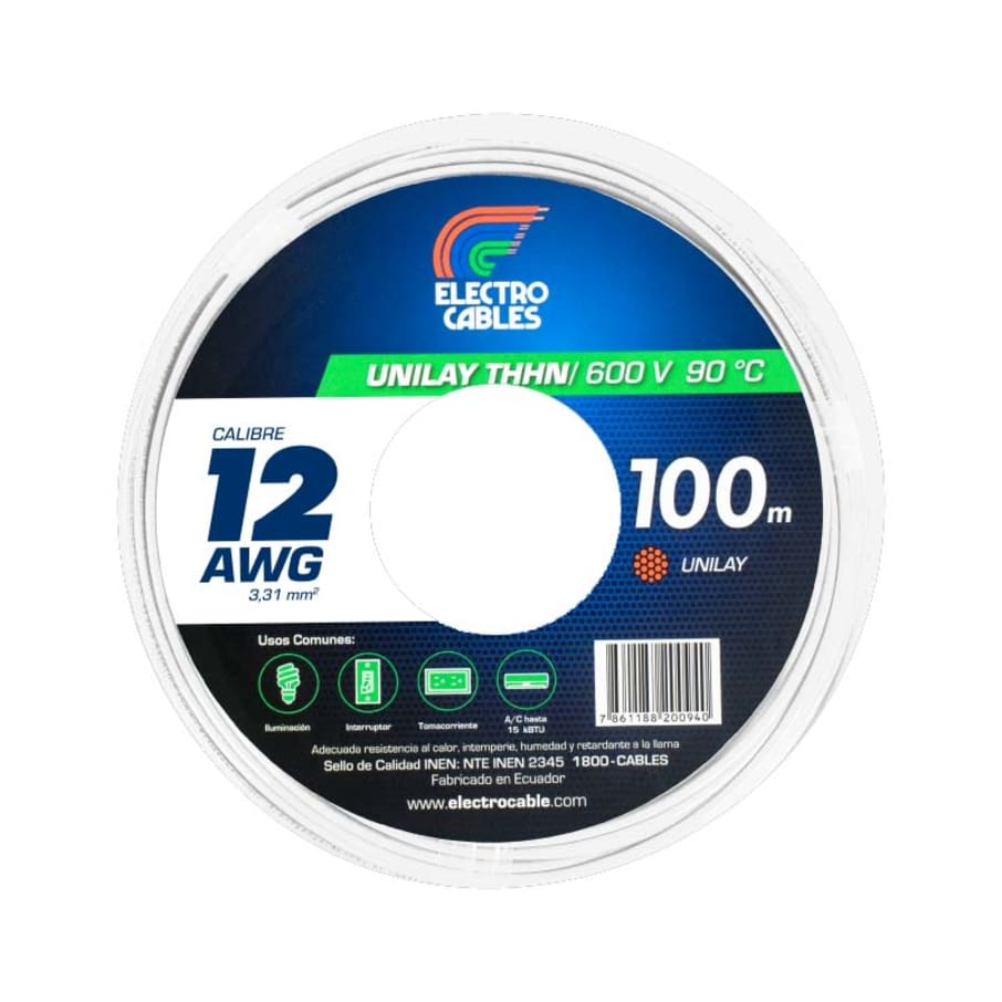 ELECTROCABLE FLEXIBLE #12 BLANCO THHN 600V 90C