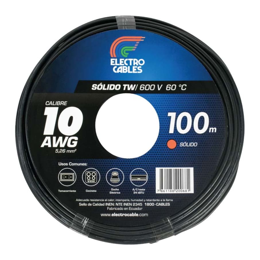 ELECTROCABLE FLEXIBLE #10 NEGRO THHN 600V 90C