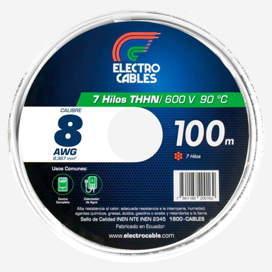 ELECTROCABLE CABLEADO #8 (7H) BLANCO 600V 90C