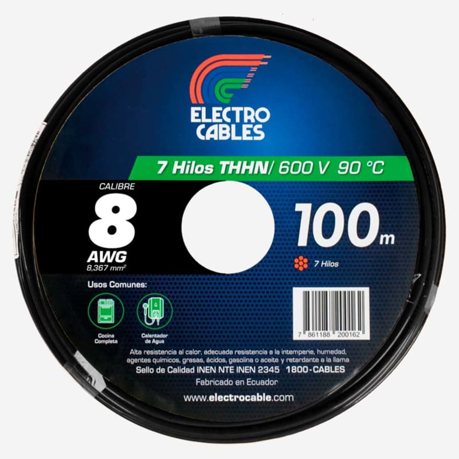 ELECTROCABLE CABLEADO #6 (7H) NEGRO 600V 90C