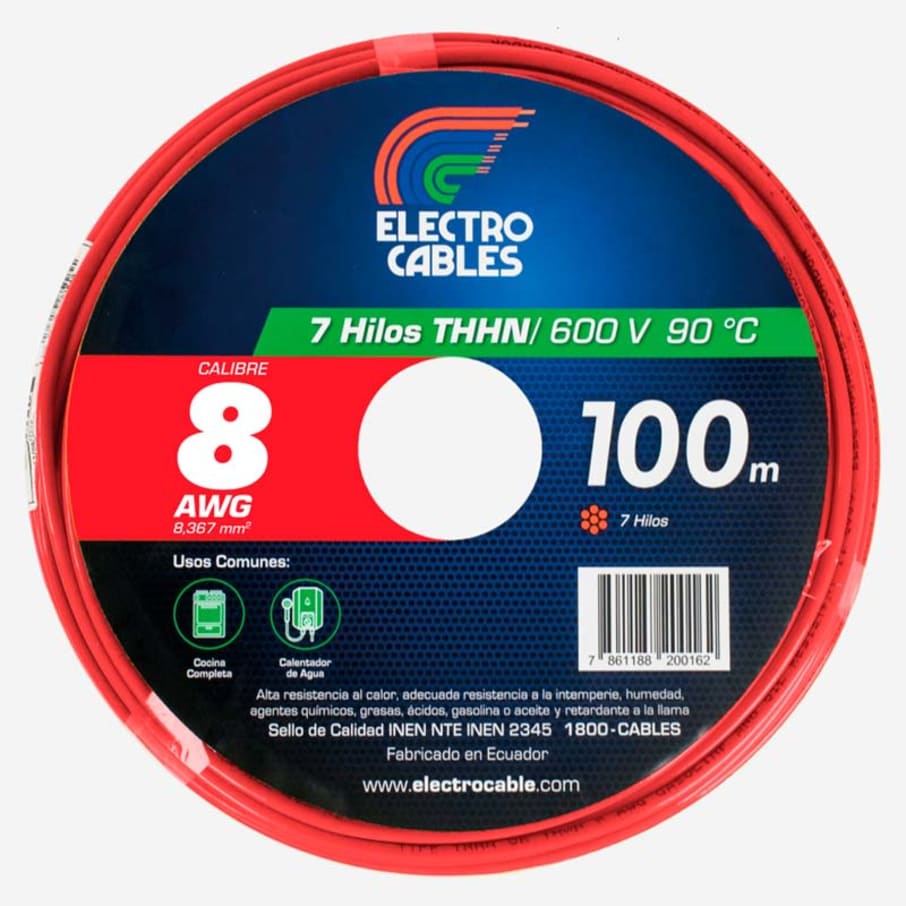 ELECTROCABLE CABLEADO #4 (7H) ROJO 600V 90C