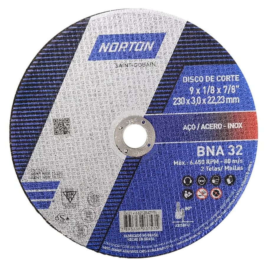 NORTON DISCO C/METAL 9"X1/8X7/8 PLANO (25U)