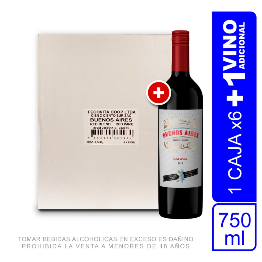 Caja Vino Buenos Aires Red Blend 750 ml 750ml x 7 unidades