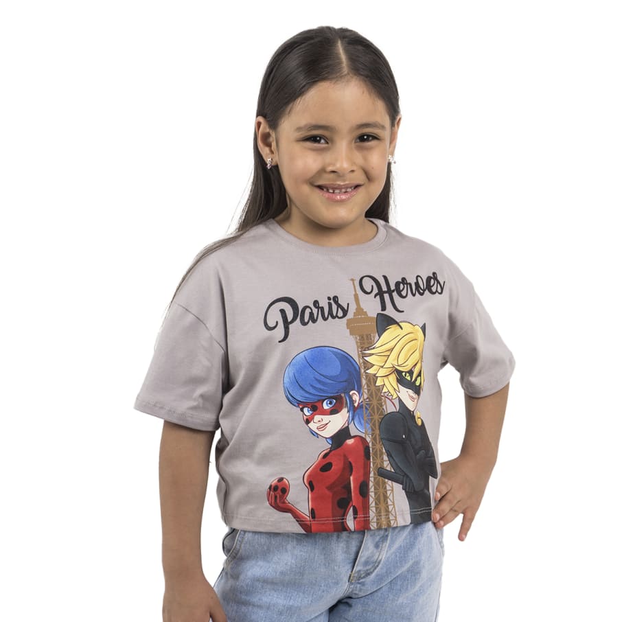 POLO BAS MC NIÑA LADY BUG PLOMO PLATA