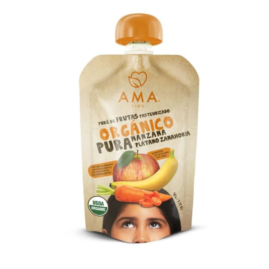 Pure Manzana platano zanahoria organico 90 gramos Marca Ama