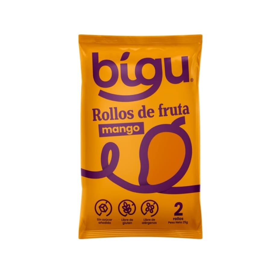 Rollos de fruta sabor mango 25 gramos Marca Bigu snacks