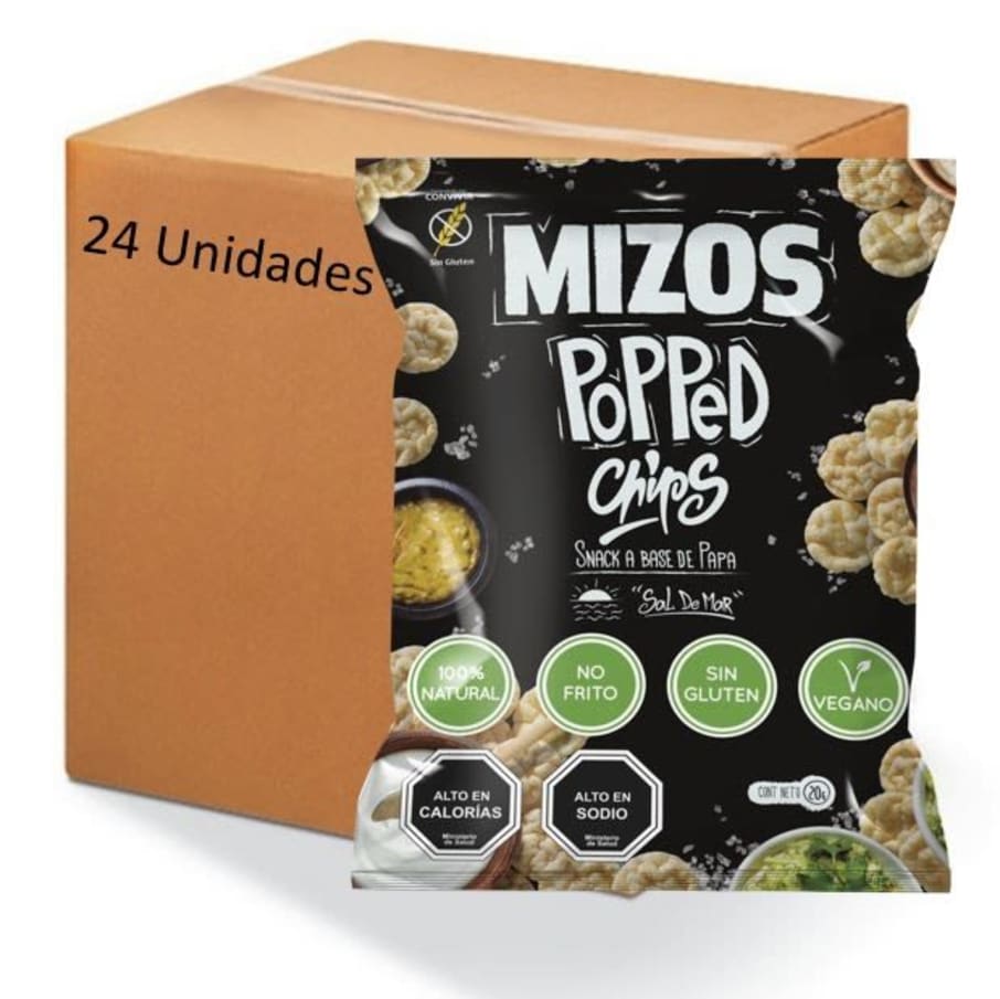 Caja popped chips con sal de mar 24 unidades de 20 gramos Marca Mizos
