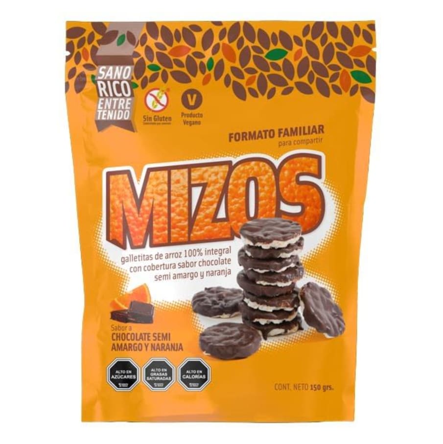 Galletas de arroz chocolate naranja 150 gramos Marca Mizos