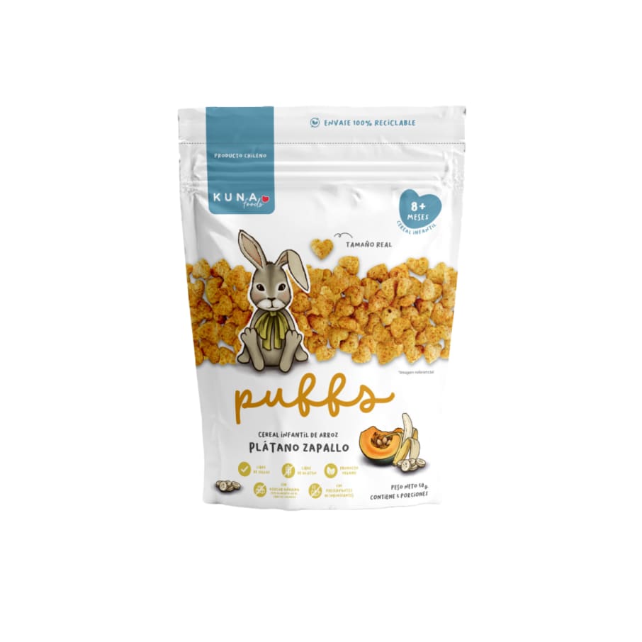 Puffs sabor platano zapallo 50 gr Marca Kuna Foods