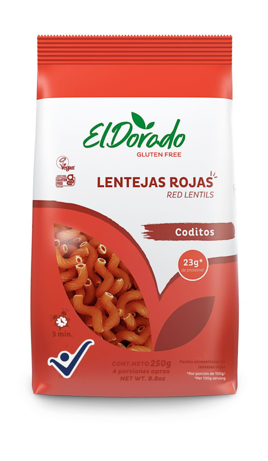 Pasta de lentejas rojas de coditos 250 gramos El Dorado