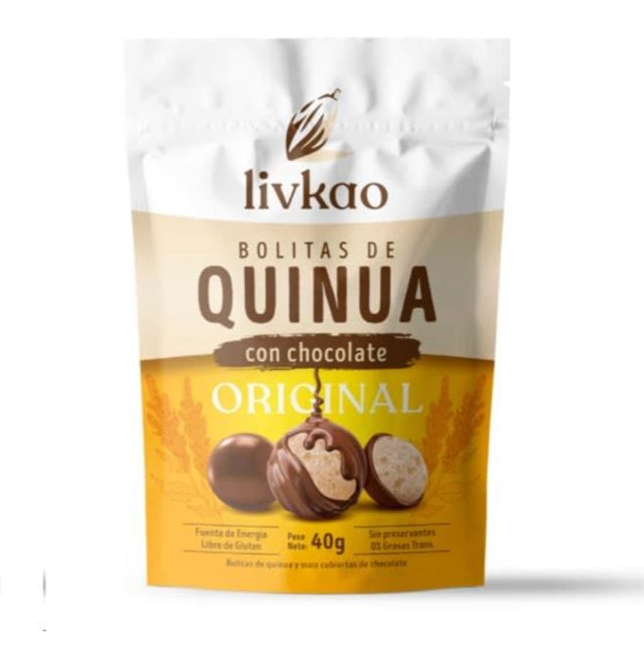Bolitas de quinoa y maiz cubiertas con chocolate de leche 40 gramos Marca Sunkao
