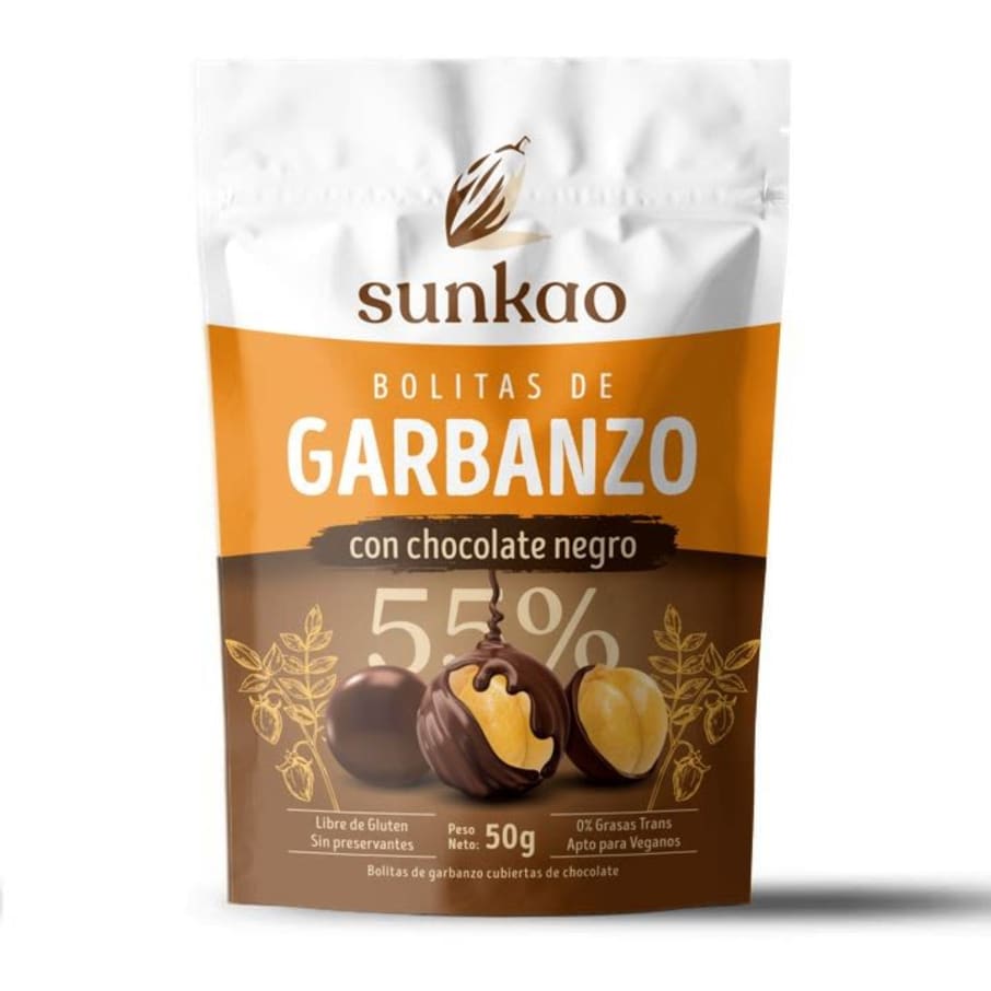 Bolitas de garbanzo cubiertas de chocolate amargo 50 gramos Marca Sunkao