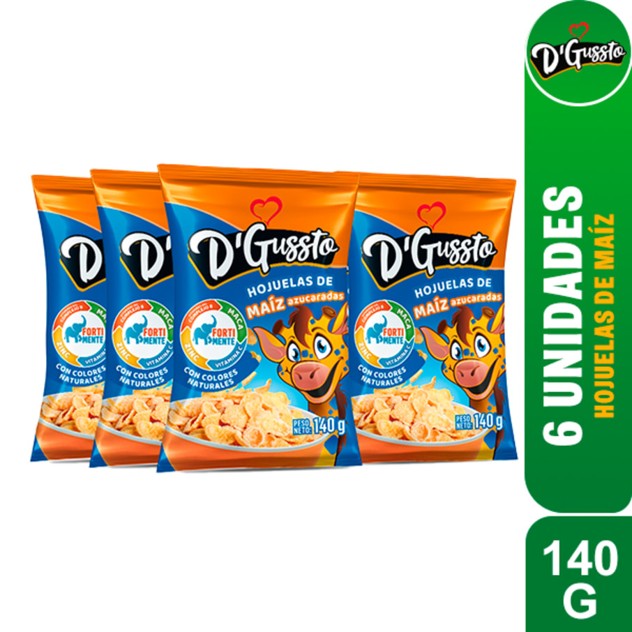 D GUSSTO CEREALES HOJUELAS DE MAIZ AZUCARADAS BOLSA 140 GRS 6