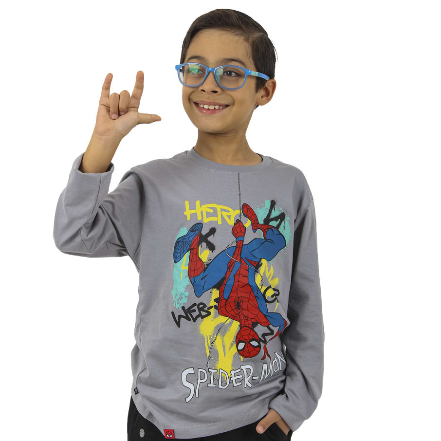 POLO BASICO MANGA LARGA SPIDERMAN NIÑO PLOMO