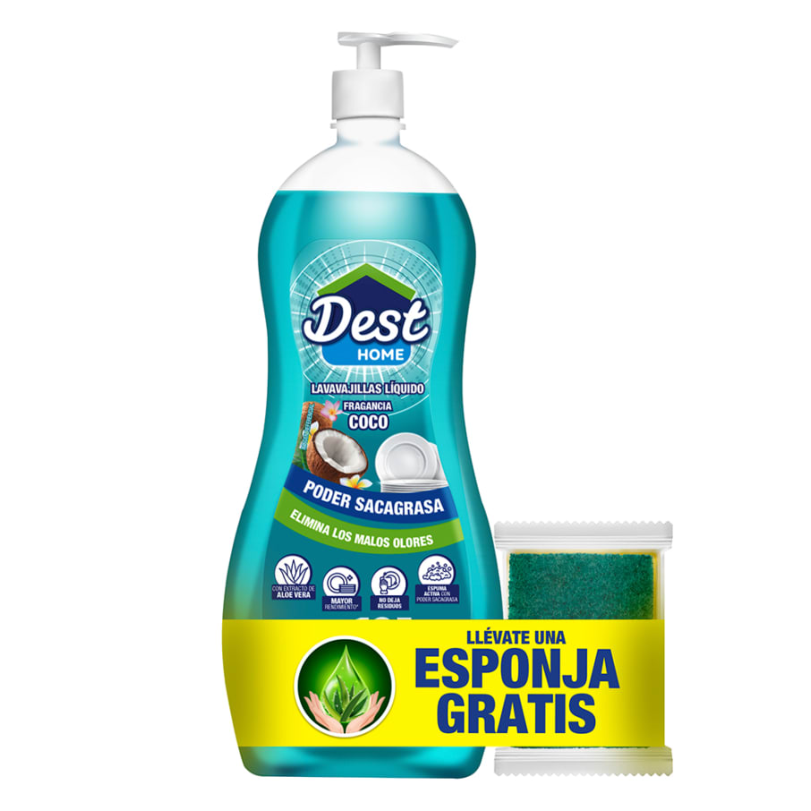 Lavavajillas Dest líquido fragancia coco 1.2 L + esponja