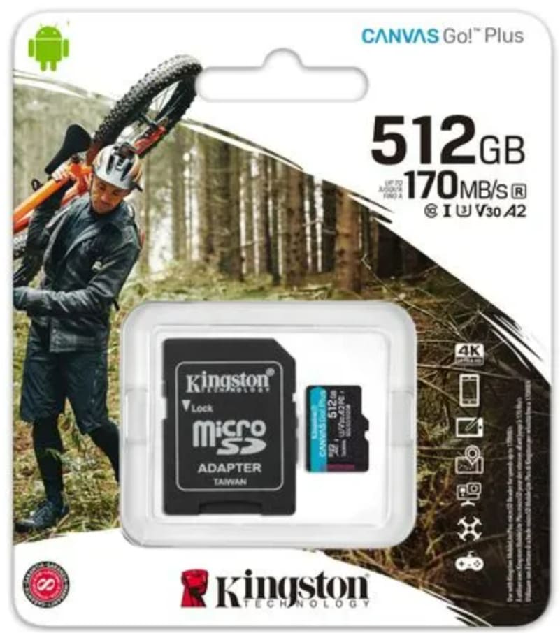 MICRO SD KINGSTON 512GB R170 MB/S W70 C10+ADP