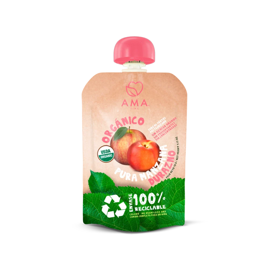 Pure manzana durazno organico 90 gramos Marca Ama
