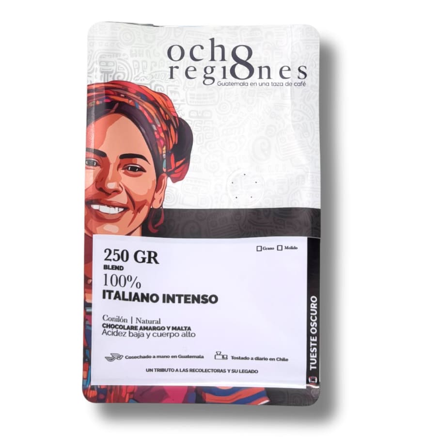 Cafe italiano intenso huehuetenango molido 250 gramos Marca 8 Regiones