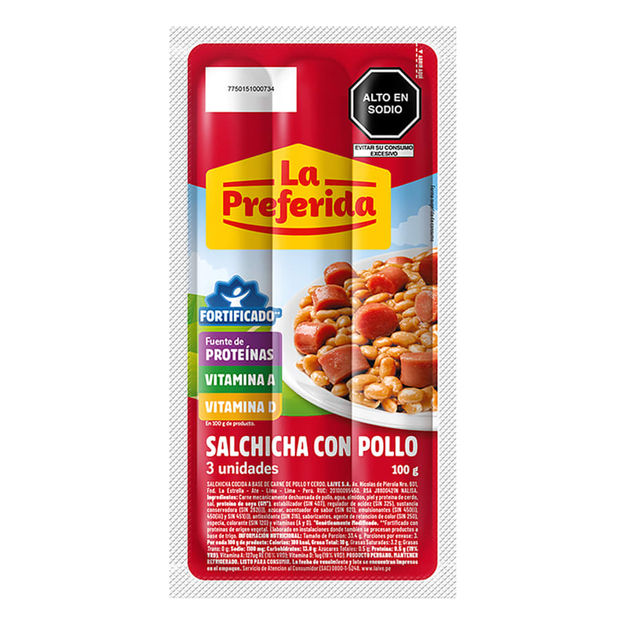 Salchicha con pollo La Preferida paquete 100g