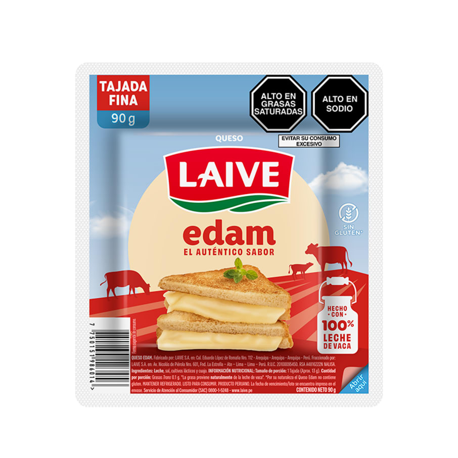 Queso Edam Laive tajadas finas paquete 90g