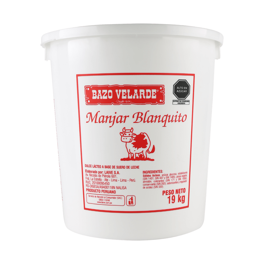 Manjar blanquito Bazo Velarde balde 19kg