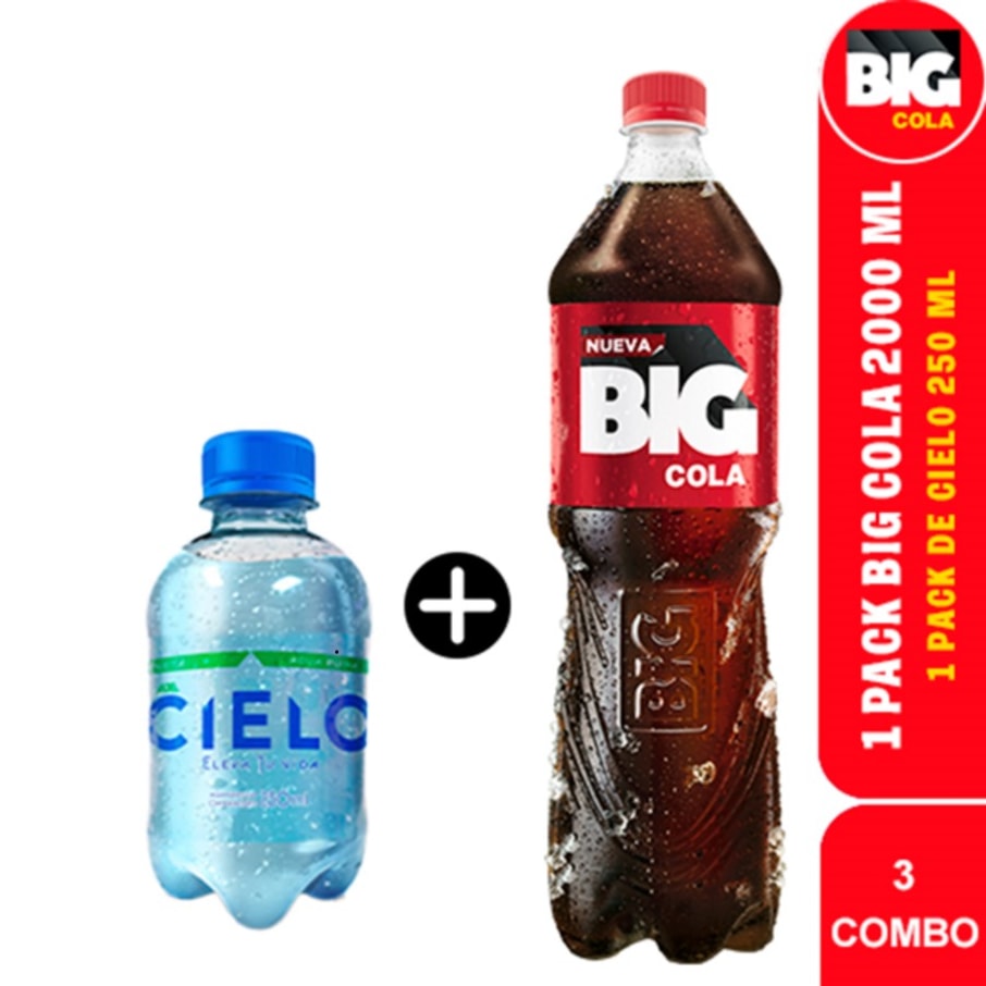 COMBO 1 PACK BIG COLA 2000 ML - 1 PACK AJE CIELO AGUA PET NO RETORNABLE 250 ML 24           