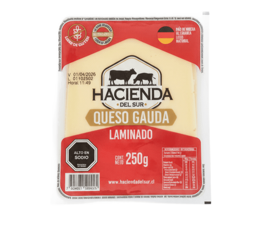 QUESO GAUDA LAMINADO HACIENDA DEL SUR 250 GR