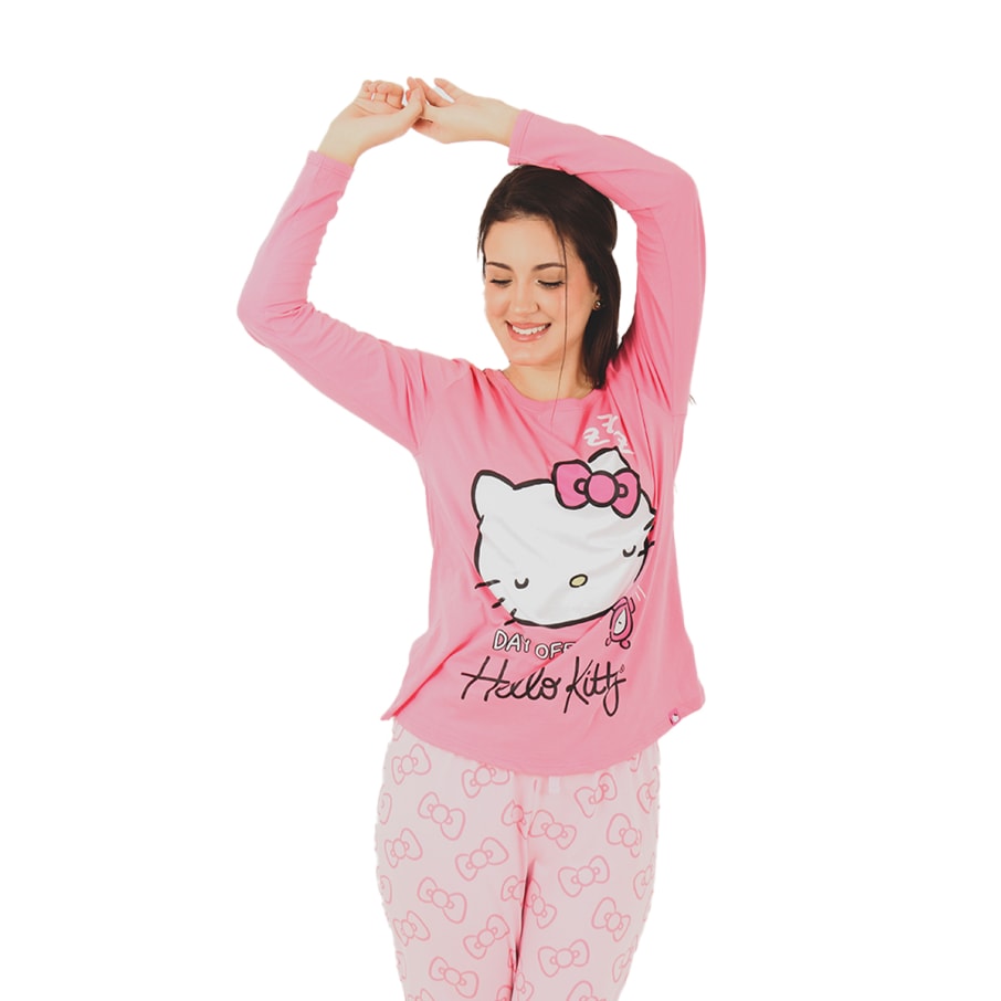 PIJAMA POLO ML Y PANTALON HELLO KITTY MUJER CHICLE1