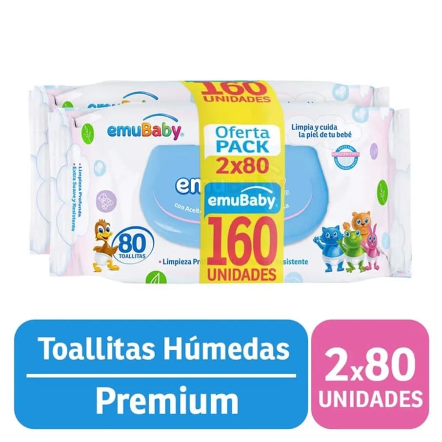 Emuwipes Toall.Humedas Pack 2x1 80 Un.