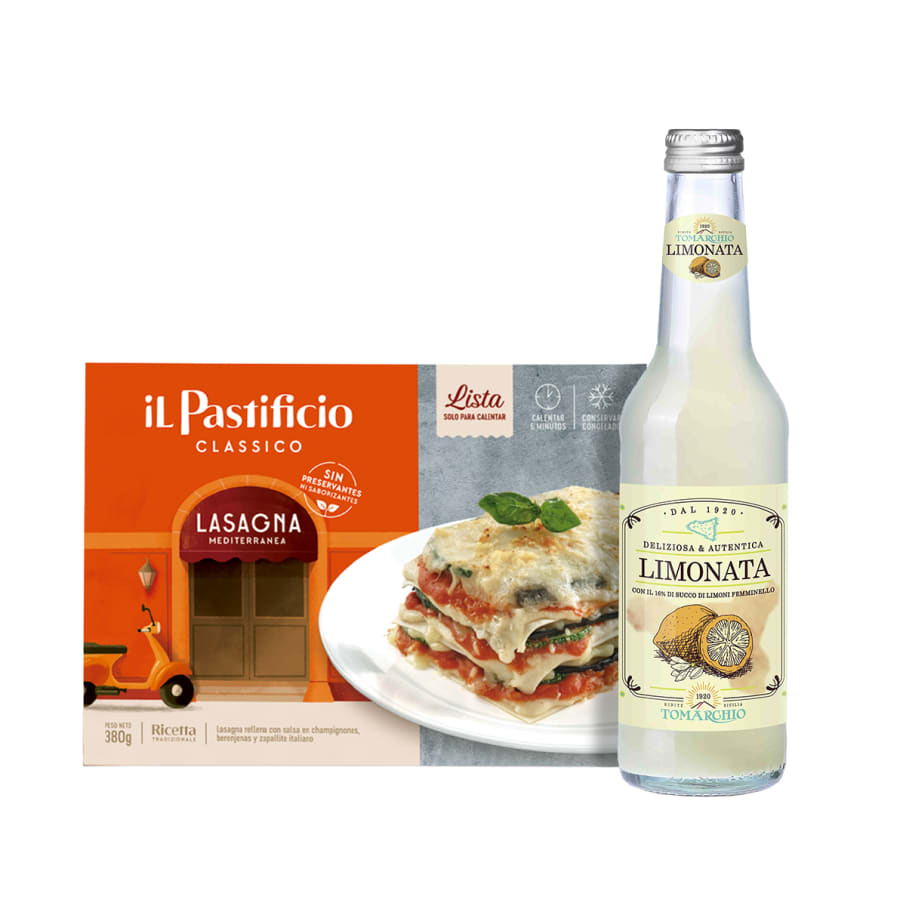 comida lista lasagna mediterranea x 380g y tomarchio limonata x 275 ml