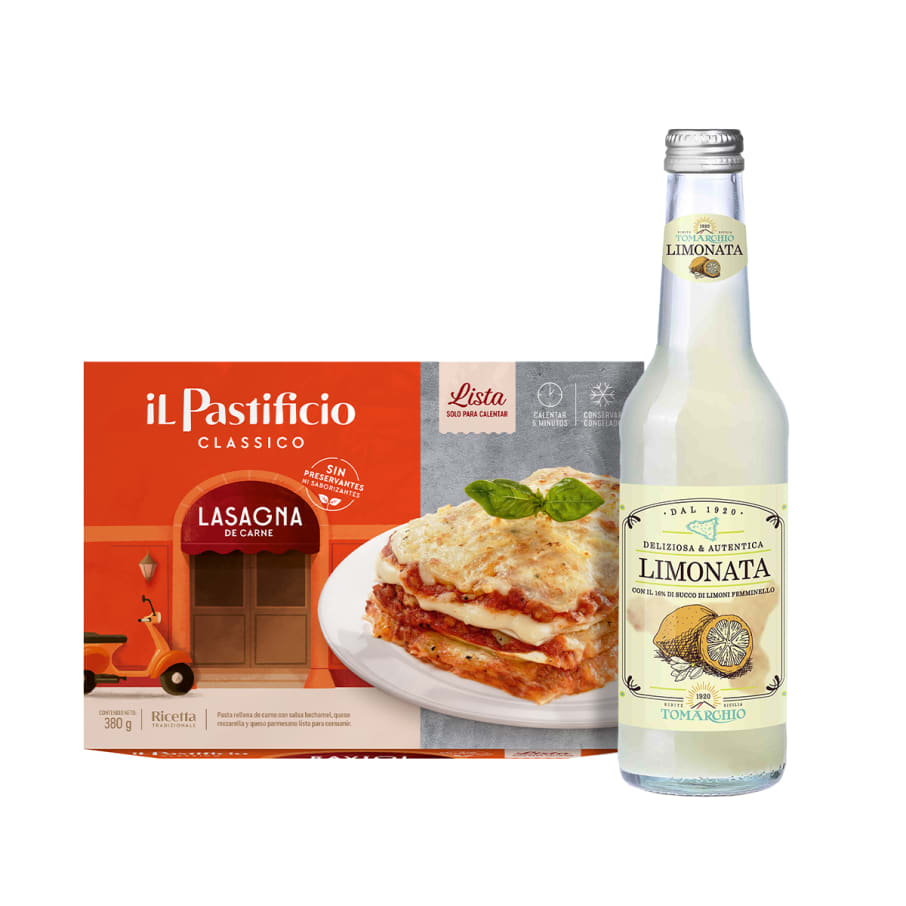 comida lista lasagna de carne x 380g y tomarchio limonata x 275 ml