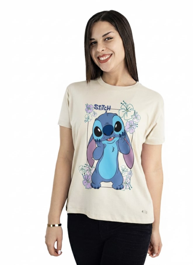 POLO LILO Y STITCH MUJER MARFIL