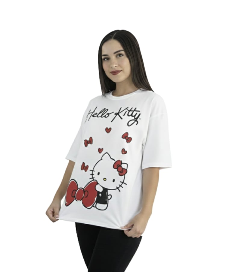 POLO OVERSIZE MC HELLO KITTY BLANCO
