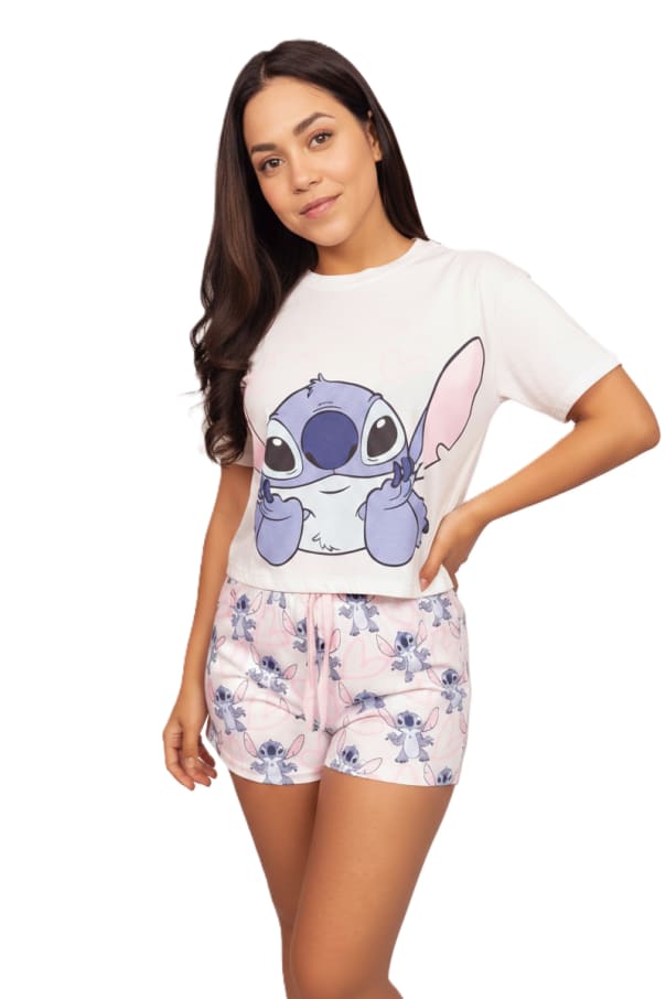PIJAMA POLO MC Y SHORT DAMA LILO Y STITCH BLANCO