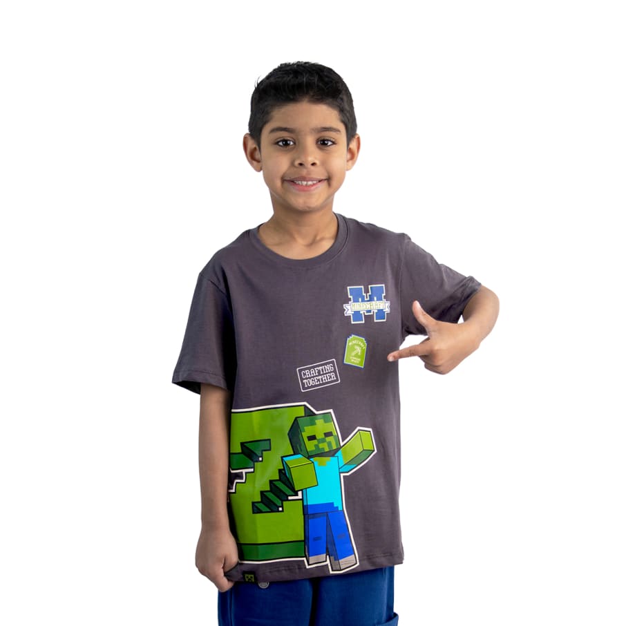 POLO MINECRAFT PLOMO COLEGIAL NIÑO