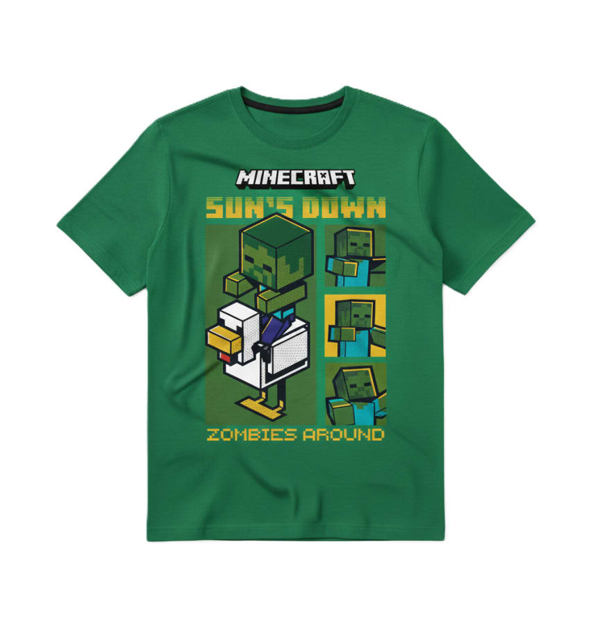 POLO MANGA CORTA NIÑO MINECRAFT VERDE ALGODÓN