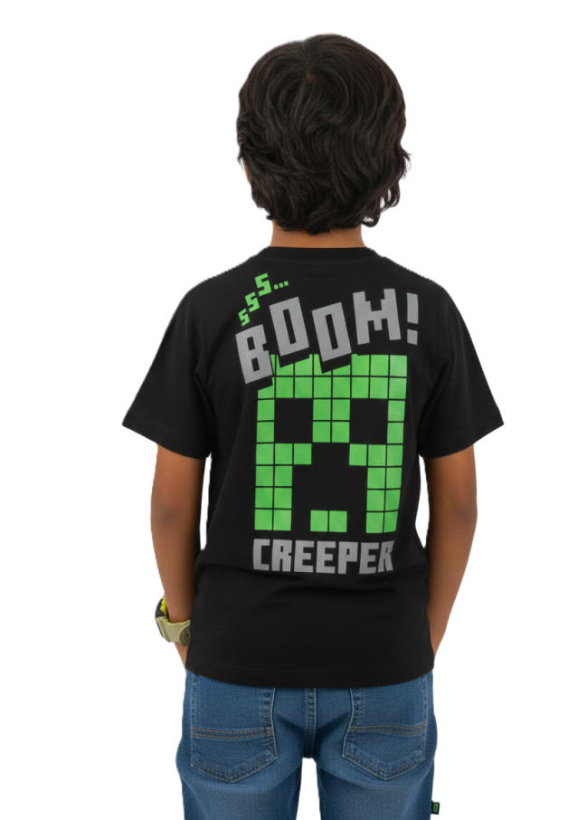 POLO MANGA CORTA NIÑO MINECRAFT NEGRO ALGODÓN