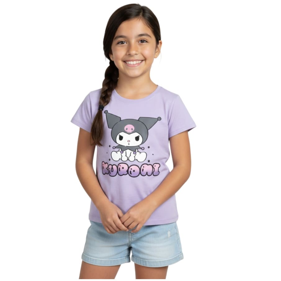 POLO MANGA CORTA NIÑA KUROMI LILA ALGODÓN
