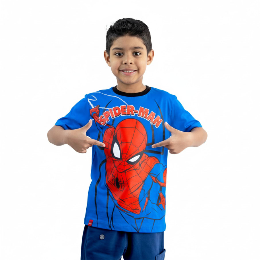 POLO MODA MANGA CORTA SPIDERMAN NIÑO AZUL