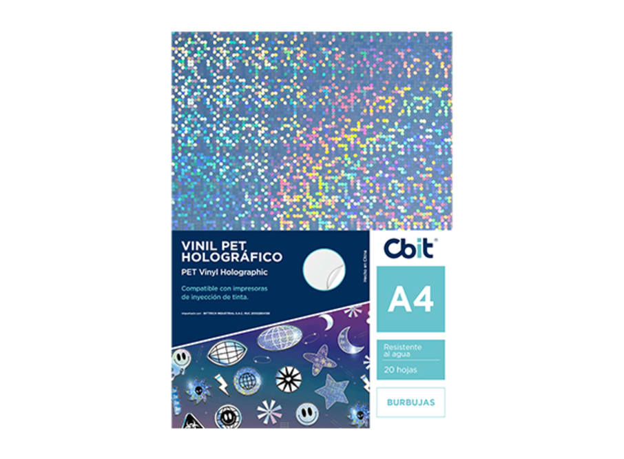PAQ. 20H. VINIL ADHESIVO PET HOLOGRAFICO A4 BURBUJAS