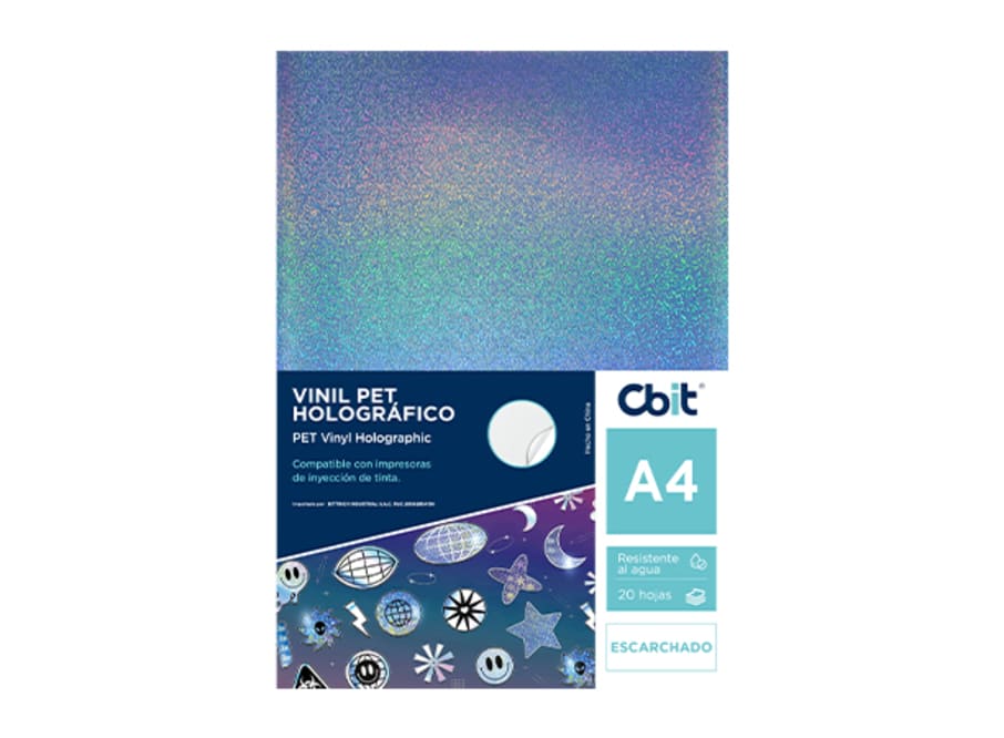 PAQ. 20H. VINIL ADHESIVO PET HOLOGRAFICO A4 ESCARCHADO