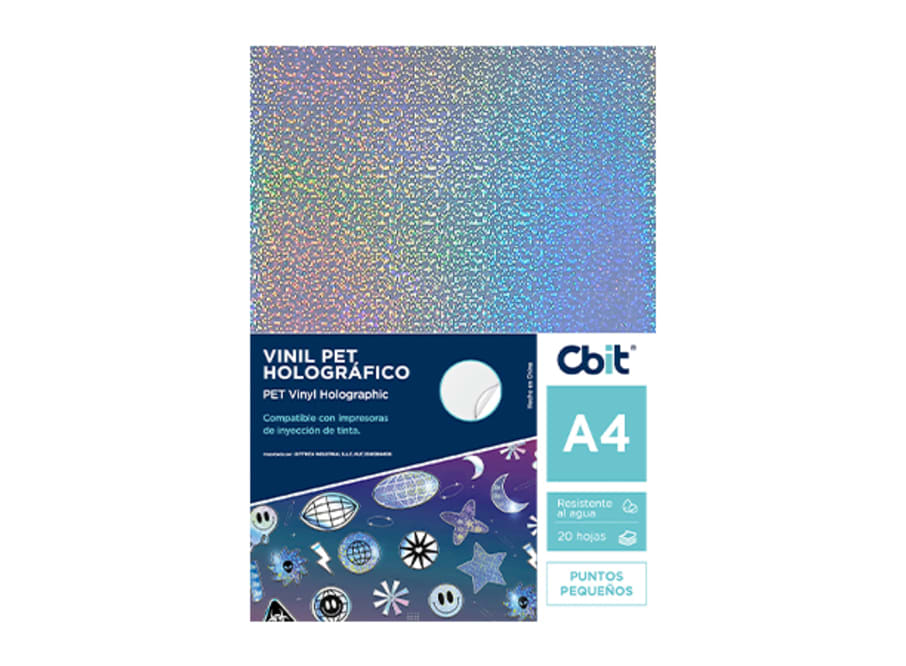 PAQ. 20H. VINIL ADHESIVO PET HOLOGRAFICO A4 PUNTOS PEQUEÑOS