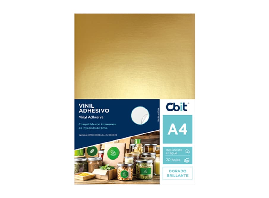 PAQ. 20H. VINIL ADHESIVO PET A4 DORADO BRILLANTE
