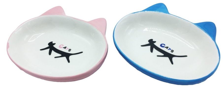 PLATO P/GATO ROSADO OVAL PORCEL C/OREJAS