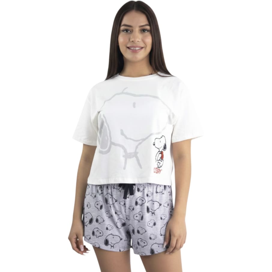 PIJAMA POLO MC Y SHORT SNOOPY MARFIL