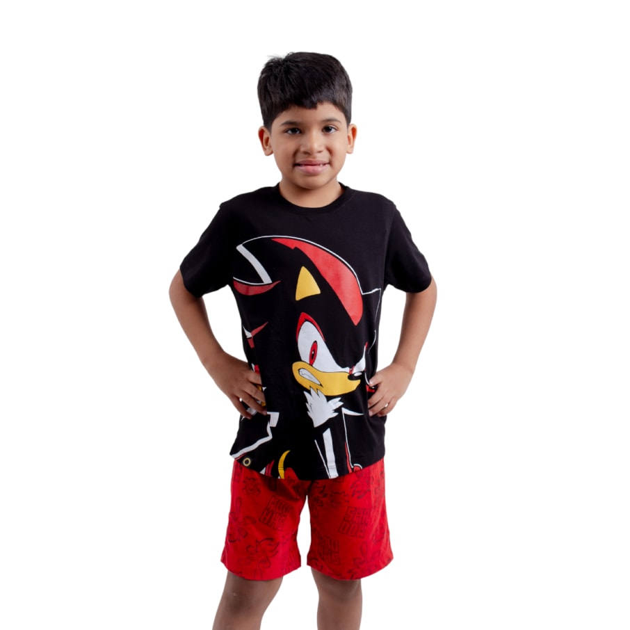 PIJAMA POLO MANGA CORTA Y SHORT NIÑO SHADOW NEGRO ALGODÓN