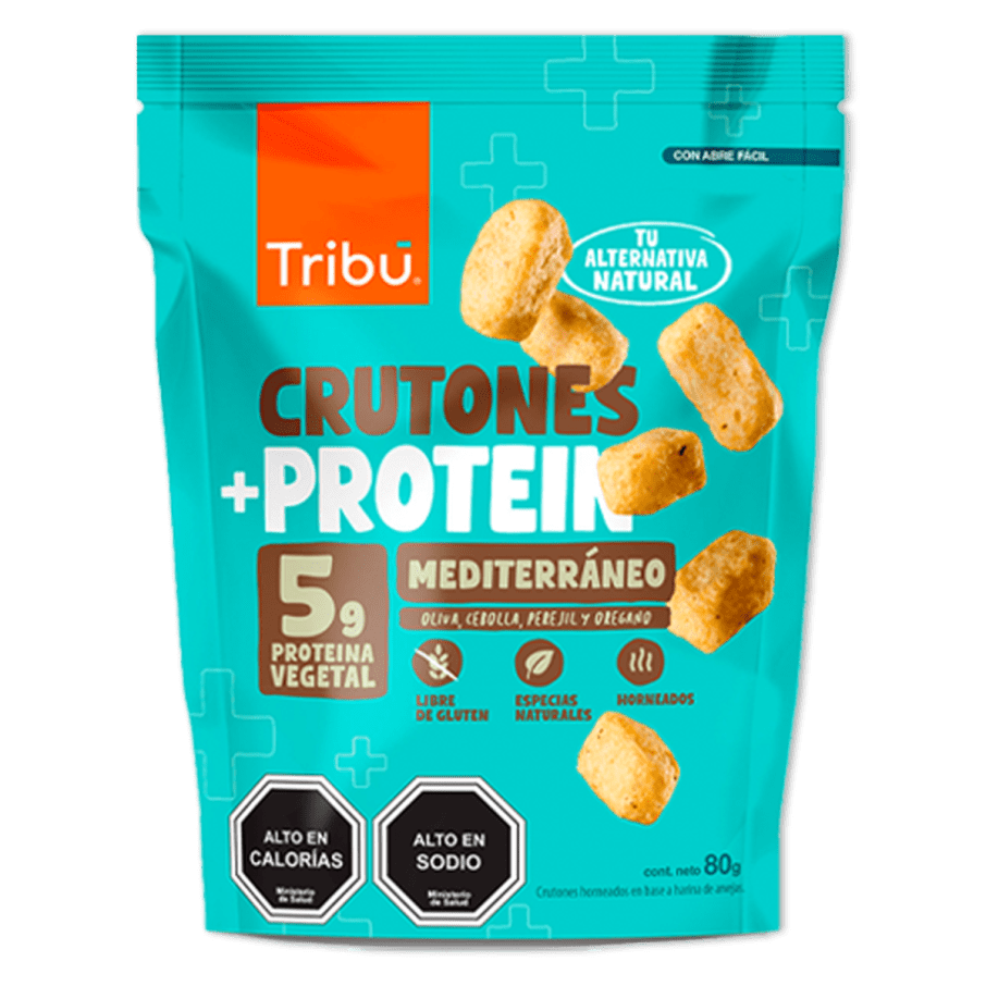 Caja crutones protein mediterraneo 15 unidades de 80 gramos Marca Tribu